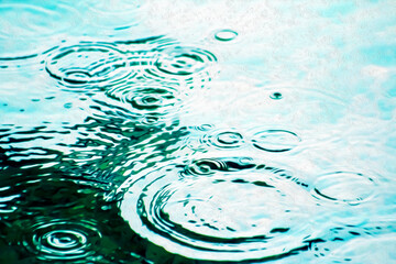 Ripple Effect in Water with Droplet & Circle Patterns in Sunlit Aqua Lake or River Water - Artistic, Design,