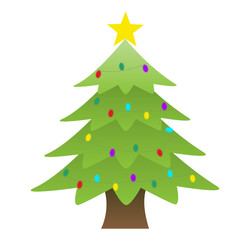 Christmas tree with star on top and colorful Christmas lights