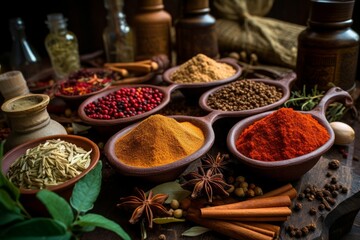 Aromatic Herbs spices. Pepper food dry. Generate Ai