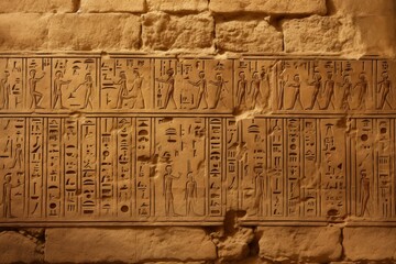 Intricate Hieroglyphics colorful wall. Ancient egypt. Generate Ai - obrazy, fototapety, plakaty