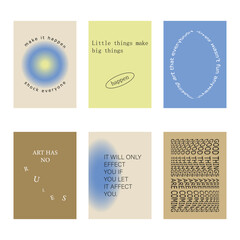 Set of positive social media quotes, motivation posters on trendy abstract background in neutral colors.