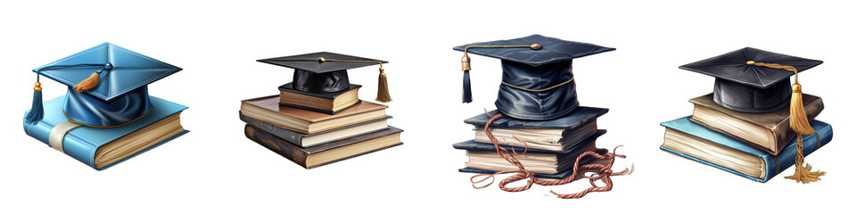 Book with graduation hat Hyperrealistic Highly Detailed Isolated On Transparent Background Png File