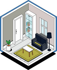 "Isometric Room Design: Innovative Layout for Multifunctional Living"