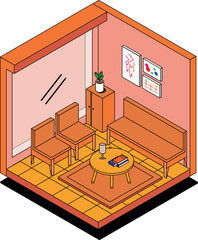 "Isometric Room Design: Innovative Layout for Multifunctional Living"