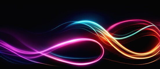 Neon Light Waves Abstract Art Background Design Digital Graphic Banner Website Poster Gift Card Template