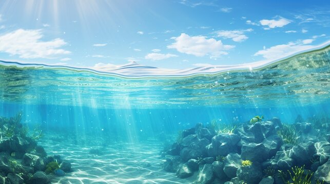 Underwater clear Sea and ocean landscape background. AI generated image