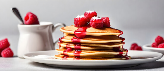 Raspberry Pancakes with Sirup Background Image Digital Photography Banner Website Poster Gift Card Template