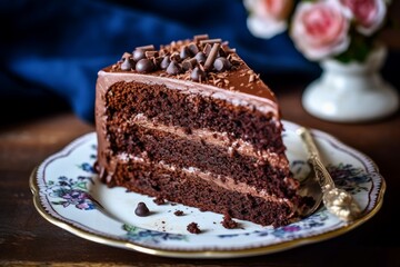 Delicious Homemade chocolate cake. Dark cream. Generate Ai