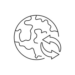 Earth with circular arrow. World cycle icon line style isolated on white background. Vector illustration