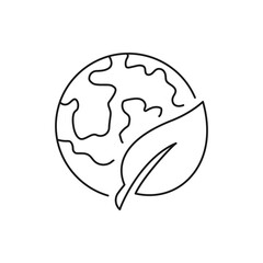 Earth and leaf icon line style isolated on white background. Vector illustration