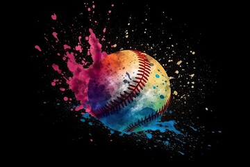 Fototapeta premium Colorful Rainbow Splash Baseball with a Unique Twist of Paint Generative AI