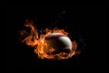 Illustration of a Baseball on Fire Generative AI