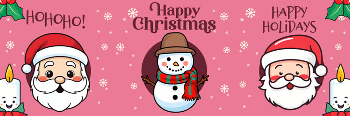 Merry Christmas and Happy New Year: A Collection Banner with Santa Head and Snowman
