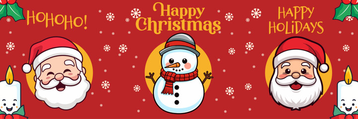 Holiday Greeting Card with Santa Head and Snowman: A Christmas Collection
