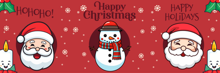 Santa Head and Snowman Collection: A Merry Christmas and Happy New Year Banner
