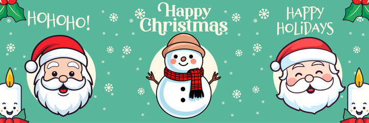 Merry Christmas and Happy New Year: Santa Head and Snowman in Winter Season Collection
