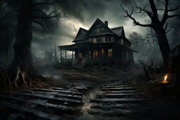 Unnerving Night horror house. Scene movie. Generate Ai