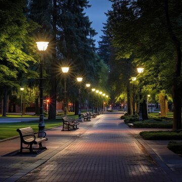 Surrey, Canada: A Breathtaking Cityscape Captured in a Lush Park Filled with Towering Trees