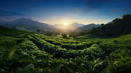 Morning Serenity: A Stunning View of the Tea Plantation - obrazy, fototapety, plakaty
