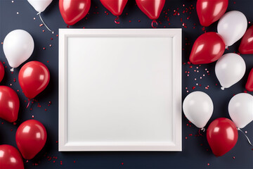 Black Friday sale. red and white glossy balloons, frame on black background