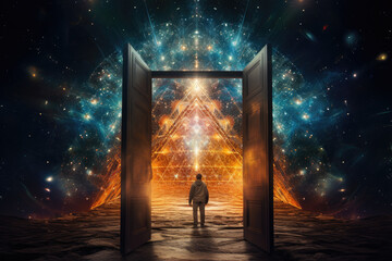 Energy gate to parallel universes, space and time themed abstract black hole design