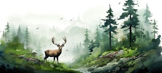 Tranquil Deer in Misty Forest