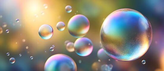 Naklejka premium Colorful Soap Bubbles Digital Background Design Graphic Banner Website Flyer Ads Gift Card Template