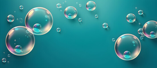 Turquoise Soap Bubbles Digital Background Design Graphic Banner Website Flyer Ads Gift Card Template