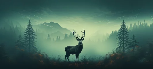 Türaufkleber Majestic Deer in a Picturesque Forest Scene © Unitify
