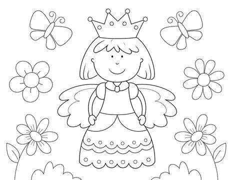 fairy princess coloring page for kids. you can print it on standard 8.5x11 inch paper