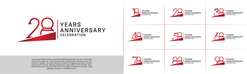 set of anniversary logotype red color with red ribbon for special celebration event