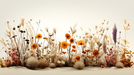 3d rendering of dry flowers and grasses on a white background