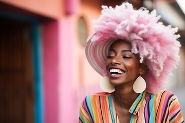 Portrait of a beautiful african american woman with pink hair - Powered by Adobe