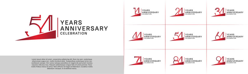 set of anniversary logotype red color with red ribbon for special celebration event