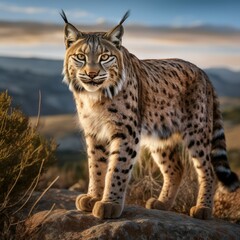 Naklejka na ściany i meble Endangered Iberian lynx forest animal. Mammal predator. Generate Ai