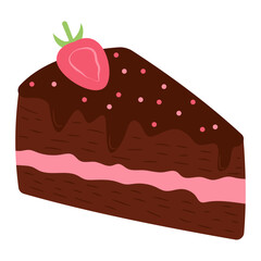 Chocolate cake vector illustration. Cute flat vector illustration with dessert theme. Food.