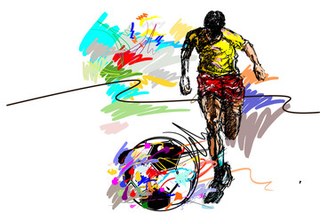 sketch man action shoot football action sport art brush strokes style