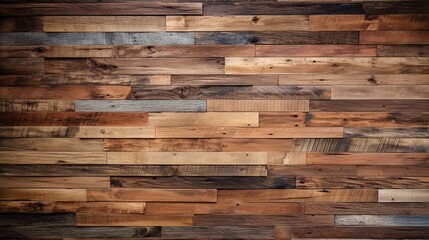 A rustic, reclaimed wood panel wall in various natural shades - obrazy, fototapety, plakaty