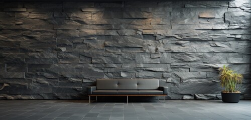 A slate wall with a rugged, natural appearance.