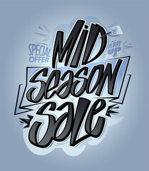 Mid season sale, special offer, vector web banner or poster lettering design - 681852584