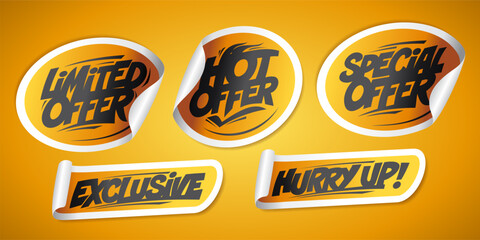 Limited offer, hot and special offer, exclusive, hurry up stickers set templates - 681852721