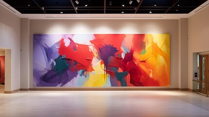 A wall featuring a large-scale, abstract art painting in bold colors