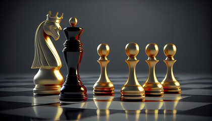 The king golden chess pawn Concepts leadership business strategy 3d illustration concept white game three-dimensional black competition success board queen leader challenge figure chessboard