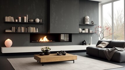 A cool-toned, slate gray wall with a sleek, modern look