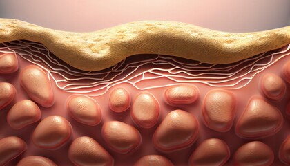 saggy skin layer cells 3D rendering mobile phone structure texture human epidermis collagen cosmetic fat science beauty facial illustration vector whitening dermatology effective pink design - obrazy, fototapety, plakaty