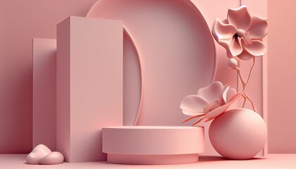 3d render pink abstract background minimal pastel podium splay scene display template racked design blank empty three-dimensional object space product show advertisement modern concept dais