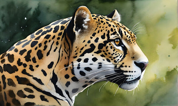 Jaguar Watercolor Animal Painting Artwork Illustration Wild Postcard Digital Art Banner Website Flyer Ads Gift Card Template