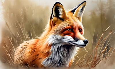 Obraz premium Fox Watercolor Animal Painting Artwork Illustration Wild Postcard Digital Art Banner Website Flyer Ads Gift Card Template