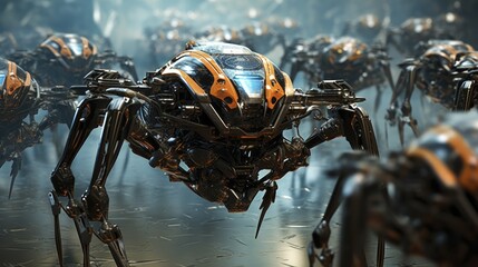 Fototapeta premium Swarm robotics advanced technology innovative multi robot systems collective intelligence futuristic