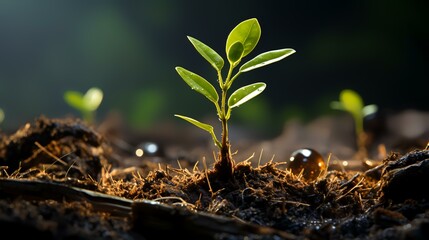 Green seedling illustrating concept of new life and growth by planting trees